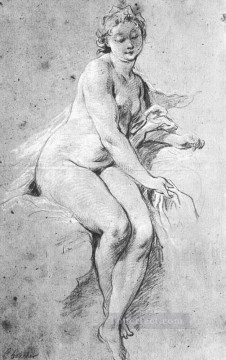 seated man holding a branch Painting - Seated Nude Rococo Francois Boucher